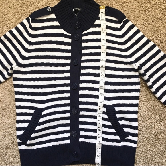 Talbots Women's Mock Neck Nautical Striped Button Up Sweater - Picture 11 of 12